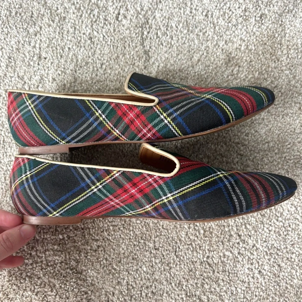 J. Crew Stewart Smoking Loafer Tartan Plaid Red Green Slip On Holiday Preppy